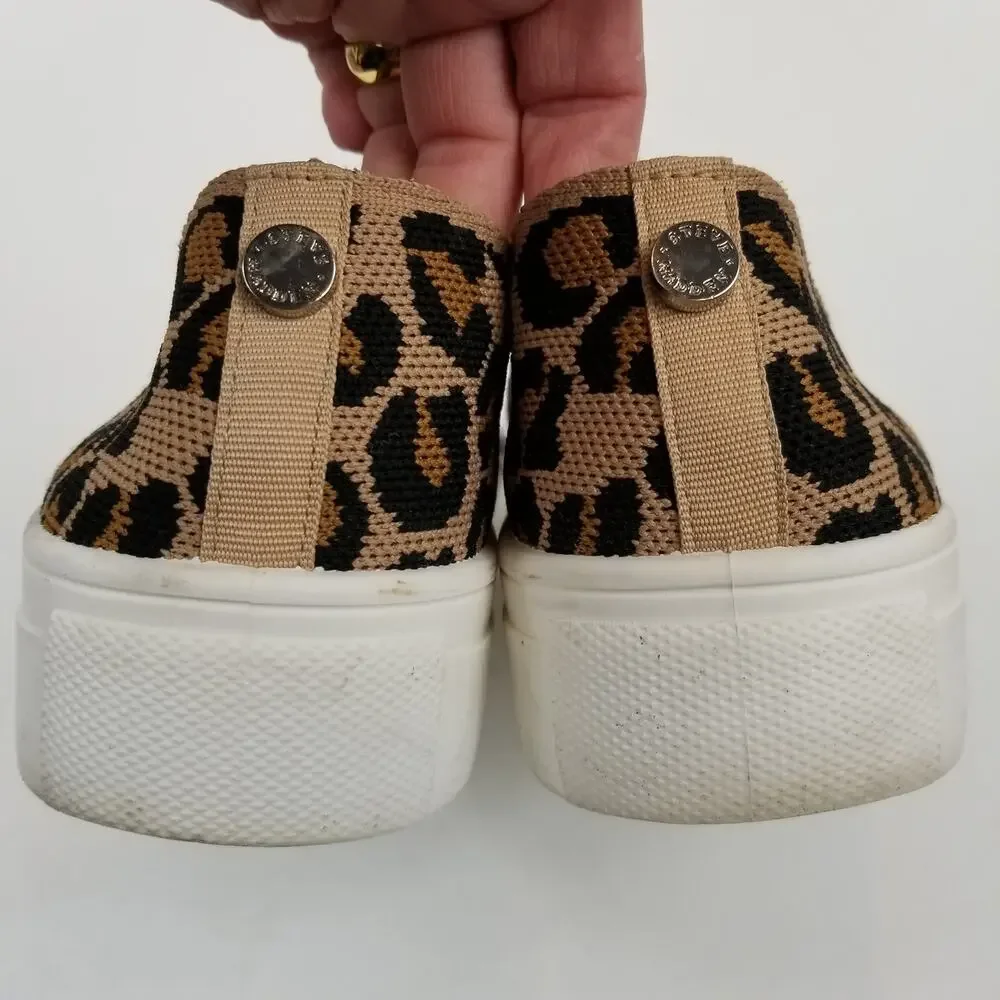 Steve Madden Women's Mailer Leopard Print Stretch Knit Slip On Sneakers Size 8.5